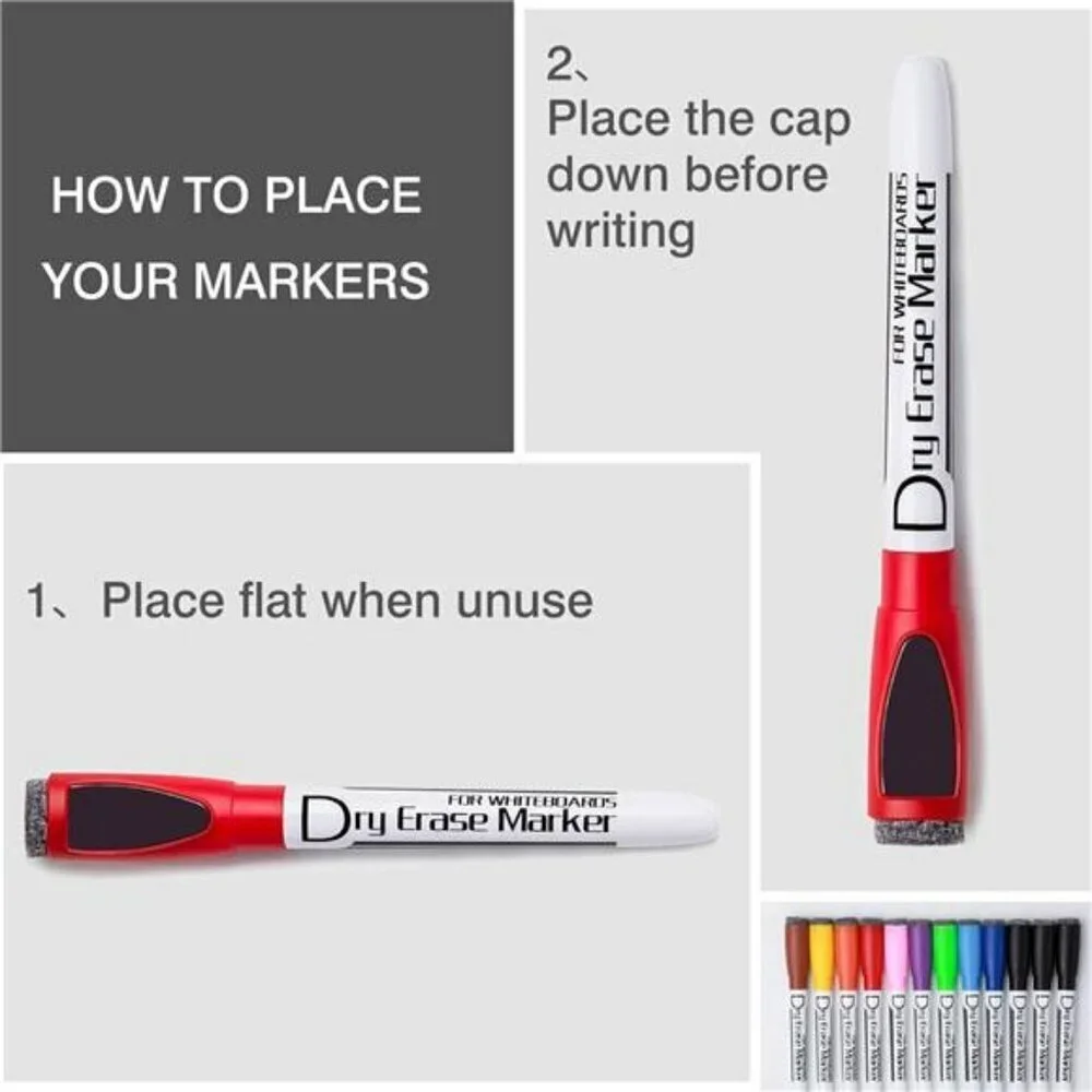 Volcanics Magnetic Dry Wipe Pens Dry Erase Markers With Eraser Cap Pack of 12